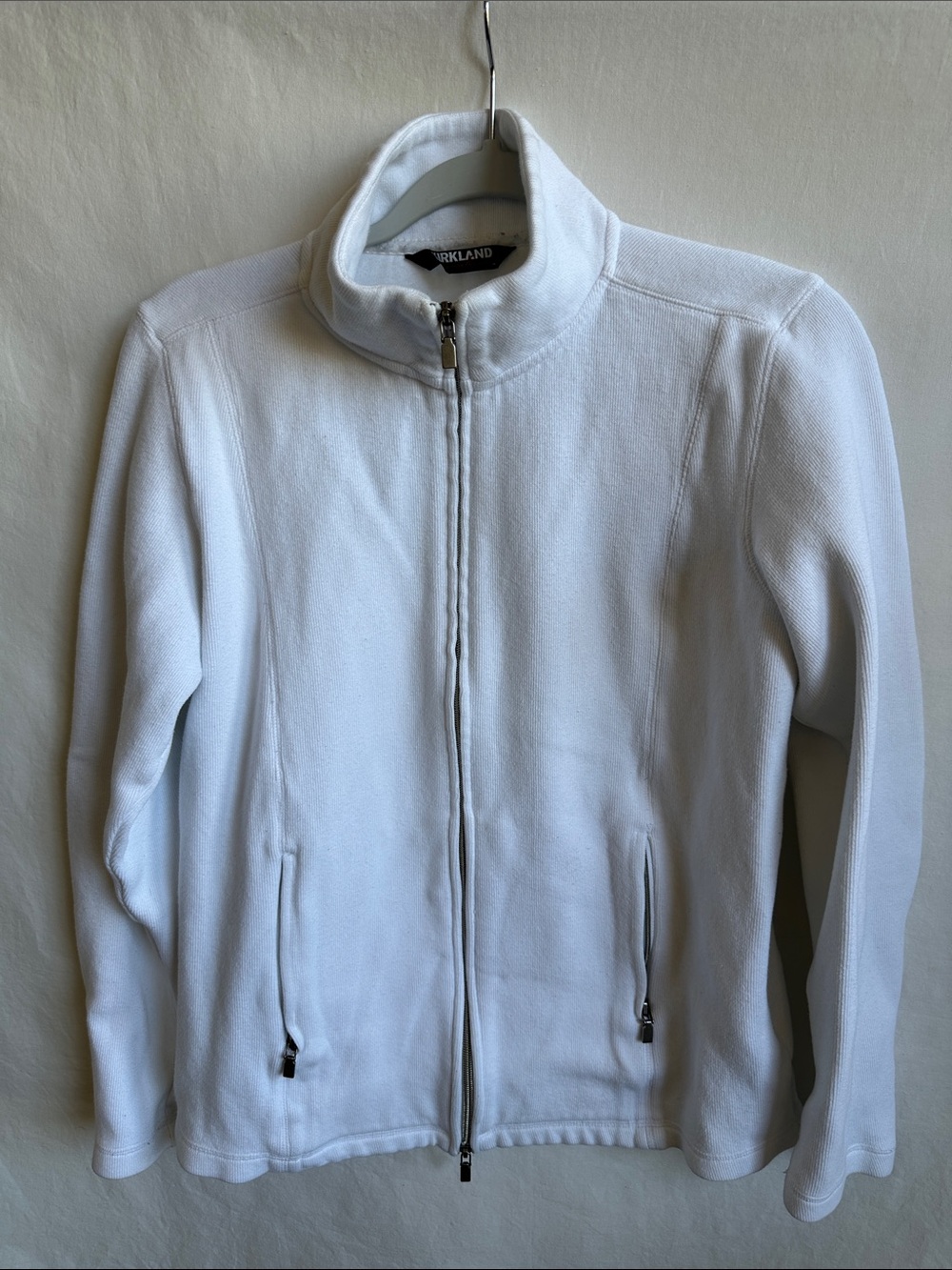 Kirkland Signature white zip-front jacket, size L